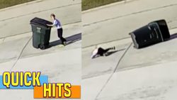 kind kaempft gegen die muelltonn