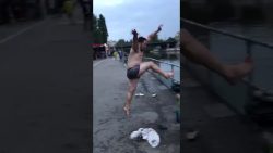 muelltonne als sprungbrett nutze