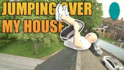 sprung ueber ein haus