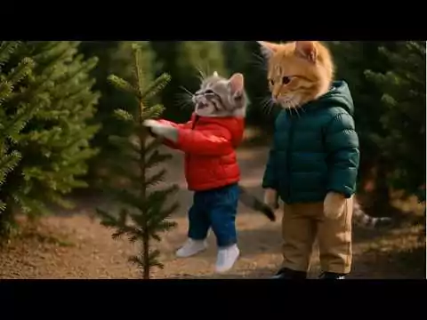 Kätzchen kaufen einen Weihnachtsbaum weihnachtsbaum katze